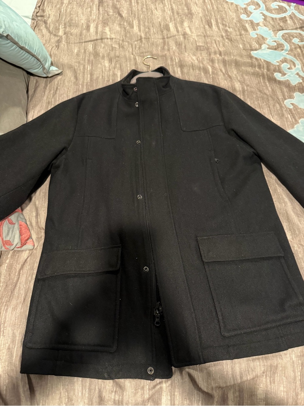 Alfani Black Men's Wool Pea Coat with Stand Collar